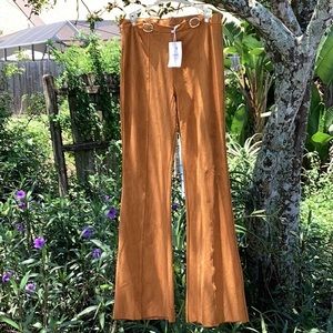 Bershka. Faux suede. High waist. Wide Leg Trouser. XLong. Raw hem. Stretchy.